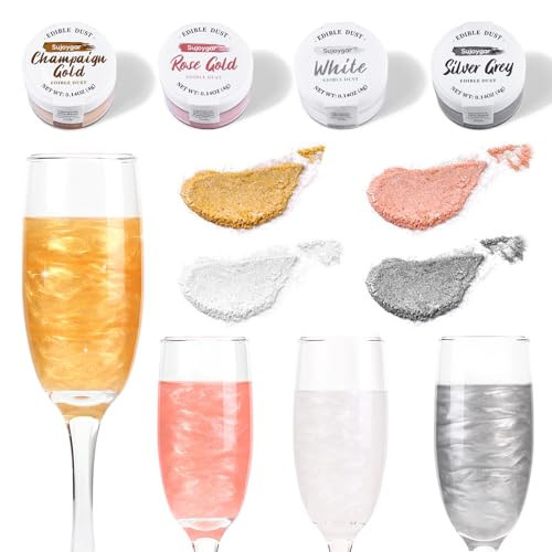 Luster Dust Edible 4 Colors Set, Edible Glitter for Cocktails, Food Grade 4g, Shimmer Dust Edible Glitter for Drinks, Cake Decorating, Baking, Strawberries, Chocolates, Cupcakes, Non-toxic | Amazon (US)