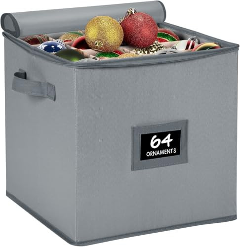 HOLDN’ STORAGE Christmas Ornament Storage Box - Christmas Decor Storage Containers that Store up to 64 – 3” x 3” Holiday Xmas Ornaments – Adjustable Compartment To Fit Many Sizes Ornaments – Grey. | Amazon (US)