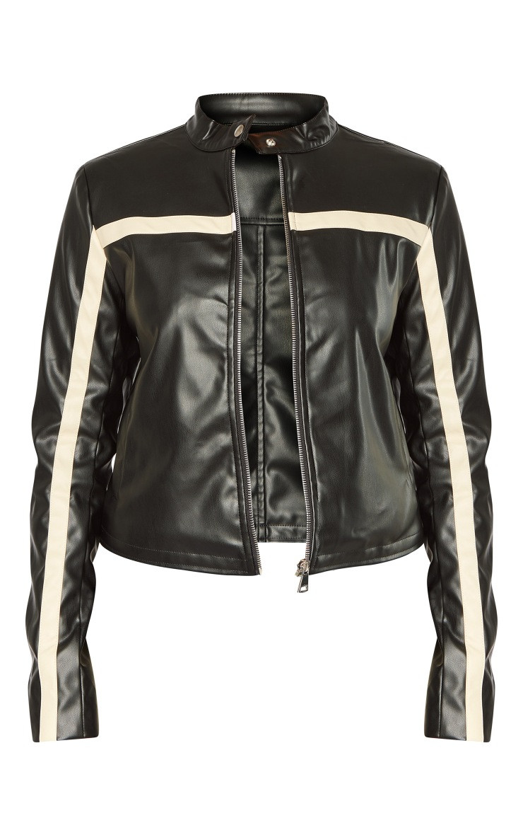 Black Faux Leather Contrast Panel Motorcross Jacket | PrettyLittleThing US