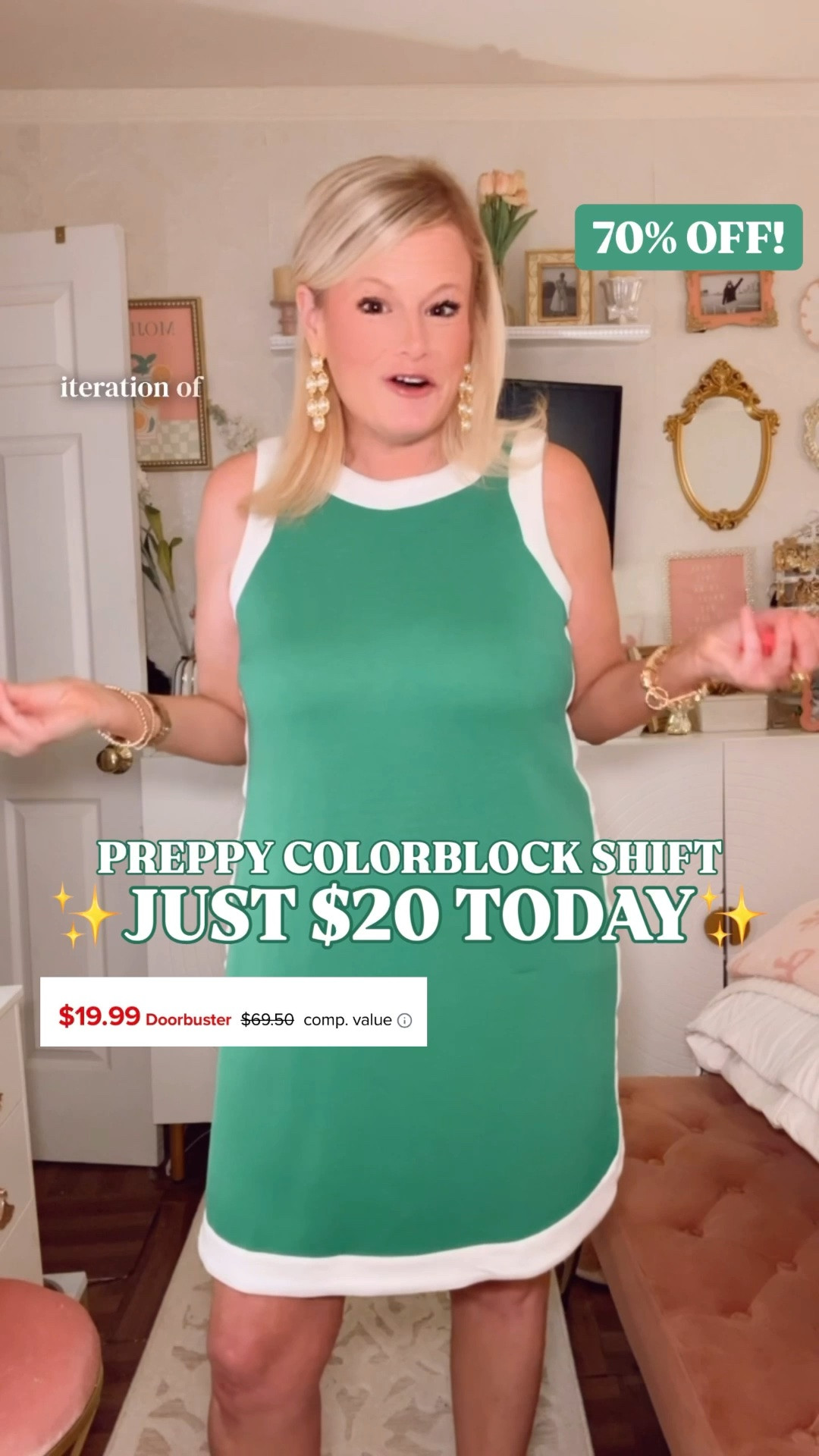 Belk dress sale, preppy shift dress, colorblock dress women, green dress women, sporty preppy dress, Crown and Ivy dress, summer dress women, tennis style dress, golf outfit women

This Belk doorbuster is exactly why I check the dress section like it’s a competitive sport.

A green and white colorblock shift dress with the cleanest sporty preppy energy, and it’s marked down to $20 today. The contrast trim at the neckline, armholes, and hem gives it that polished country club, tennis lunch, golf weekend, Tuckernuck-style summer feel without the higher price tag.

The fabric is the surprise. It has a smooth, substantial feel inside and a sporty piqué-style texture outside, so it does not read flimsy or bargain-bin in person. It holds its shape, skims instead of clings, and makes a simple dress feel much more pulled together.

I’m in a medium. True to size. Also comes in navy.

Wear it with sandals and gold jewelry for brunch, sneakers and a baseball cap for errands, or wedges for vacation dinners. This is one of those $20 finds that handles way more than $20 worth of outfits.

Perfect for:
🎾 preppy summer outfits
🎾 tennis style outfits
🎾 golf outfit women
🎾 casual work dress
🎾 teacher dress
🎾 brunch outfit
🎾 vacation dress
🎾 country club style
🎾 sporty chic outfits

If you love preppy dresses, colorblock dresses, shift dresses, Crown and Ivy dresses, Belk fashion finds, Tuckernuck inspired style, sporty preppy outfits, green dresses, navy dresses, tennis dresses, golf outfits, summer dresses women, casual dresses women, and designer look for less fashion, this sale find is a very easy yes.

preppy dress women, colorblock shift dress, Belk dress sale, Crown and Ivy dress, green shift dress, summer shift dress, sporty dress women, affordable preppy style, designer look for less, Belk finds

#LTKFindsUnder50 #BelkFinds #PreppyStyle #ShiftDress #GolfOutfit #TennisStyle #LookForLess #CasualDress #SummerDress

#LTKActive #LTKTravel #LTKSaleAlert