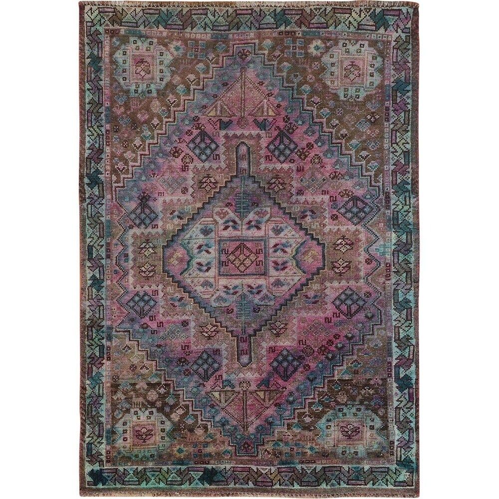 Shahbanu Rugs Colorful Overdyed Worn Down Persian Shiraz Pure Wool Hand Knotted Oriental Rug (3'6" x | Bed Bath & Beyond