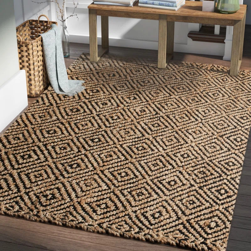 Aerionna Geometric Hand-Woven Flatweave Jute Black Area Rug | Wayfair North America