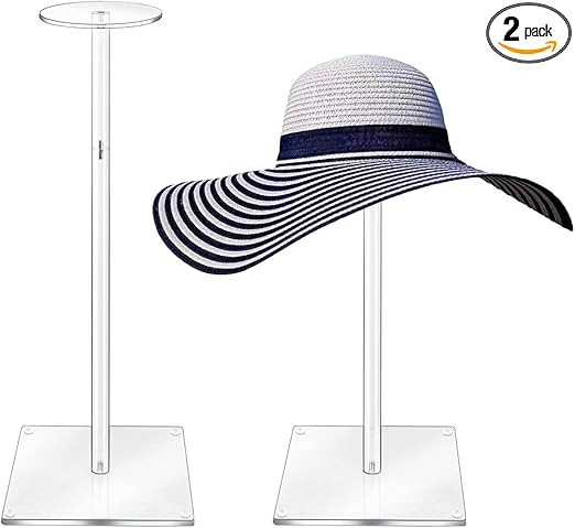 RSSCIIIUL Acrylic Hat Stand and Wig Display Rack, 2pcs 17" Clear Hat Stands for Display, Adjustab... | Amazon (US)