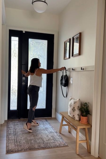 Entryway makeover. Here are all the products I used to DIY this space as well as the bench, rug, frames and light that I used to style this space  

#LTKhome