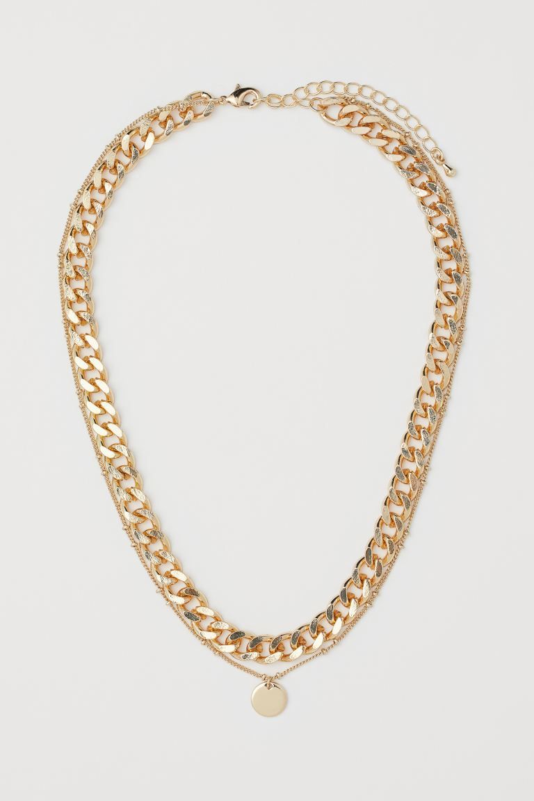 Double-strand necklace in curb chains with different widths. Narrower chain with a shiny, coin-sh... | H&M (US + CA)