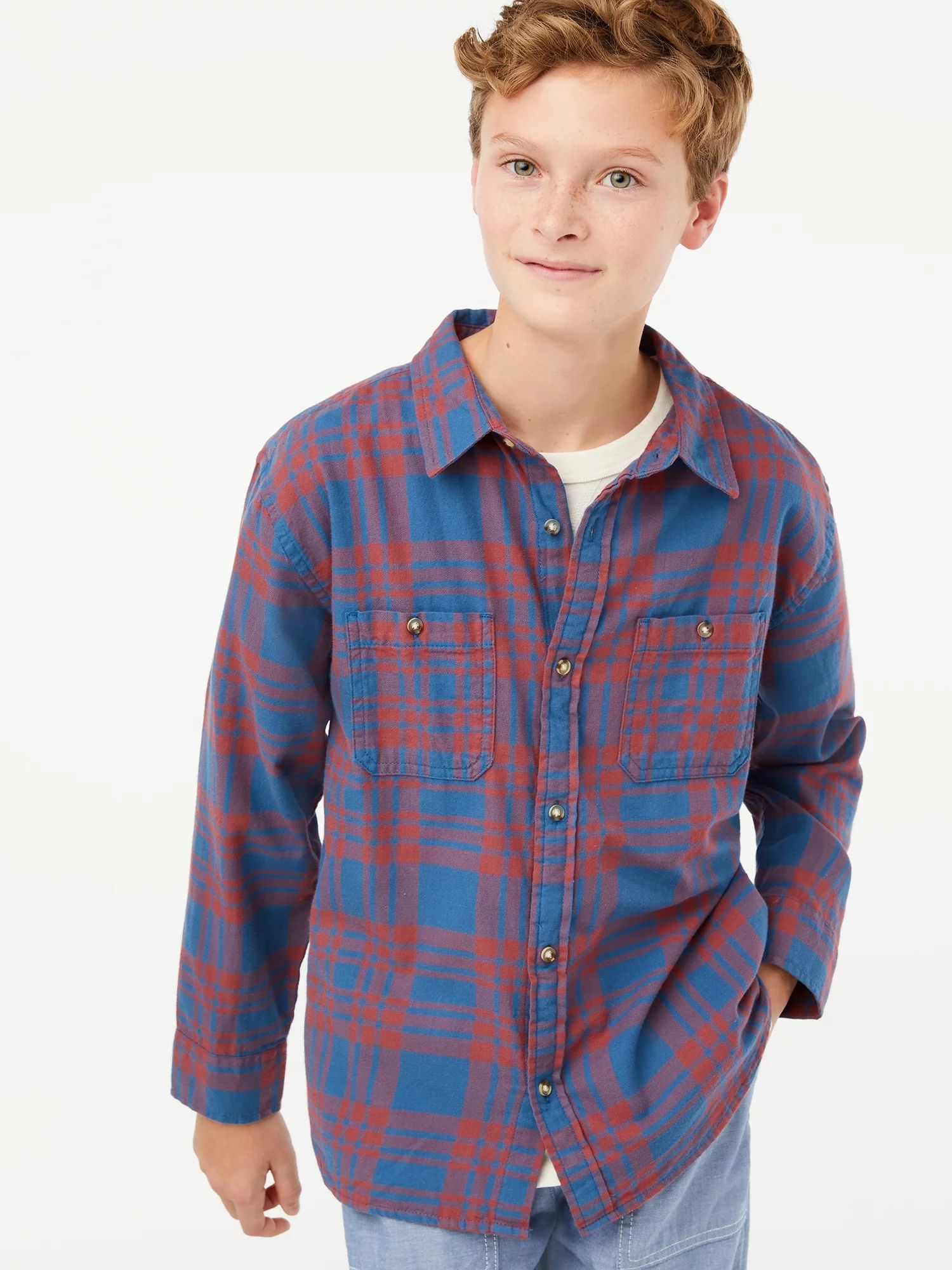 Free Assembly Boys Lightweight Flannel Shirt, Sizes 4-18 | Walmart (US)