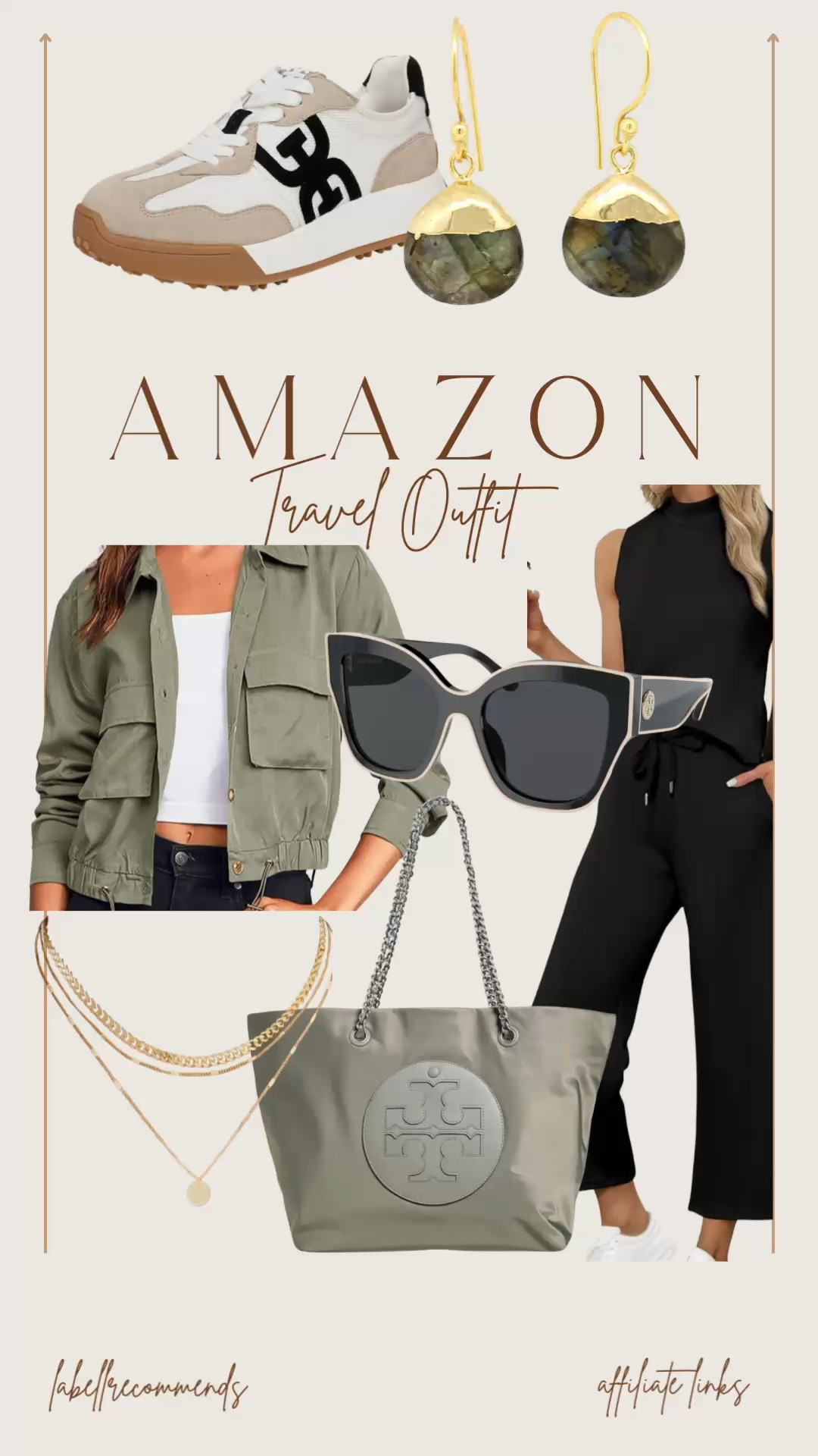 Spring travel outfit!  2 piece lounge set is cute and comfortable for the plane along with a military cropped safari jacket to keep you warm! A large Tory Burch tote allows you to pack all your travel necessities for the plane ride! 

#amazonfashion #traveloutfit #matchingsets #amazonfinds #loungesets #safarijackets 

Lounge outfit, tote, cropped jacket, gold earrings, stack necklaces, sunglasses, cozy travel set, travel set, lounge set#LTKFindsUnder50

#LTKOver40 #LTKTravel