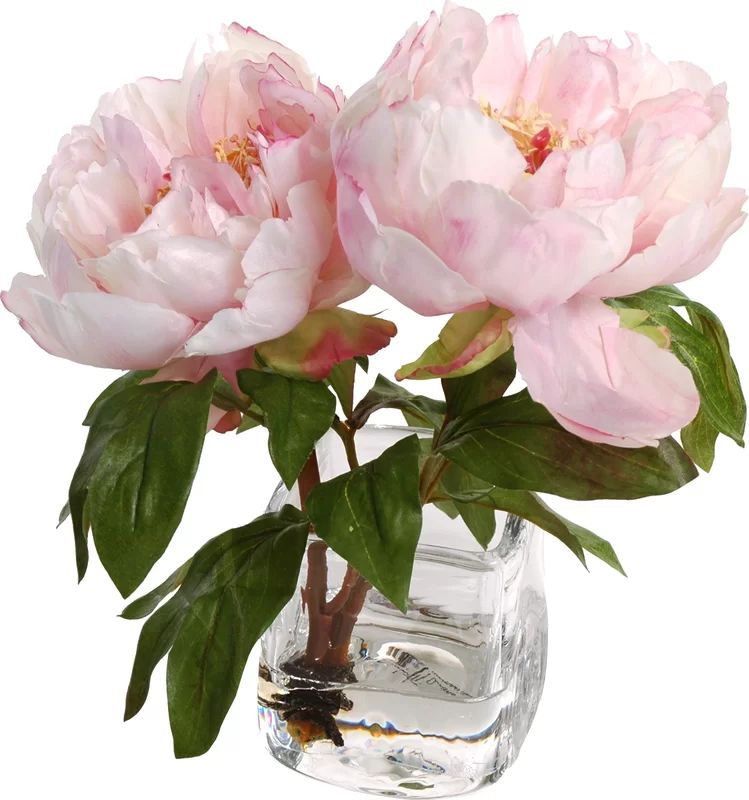 Faux Peony Floral Arrangement in Vase | Wayfair North America