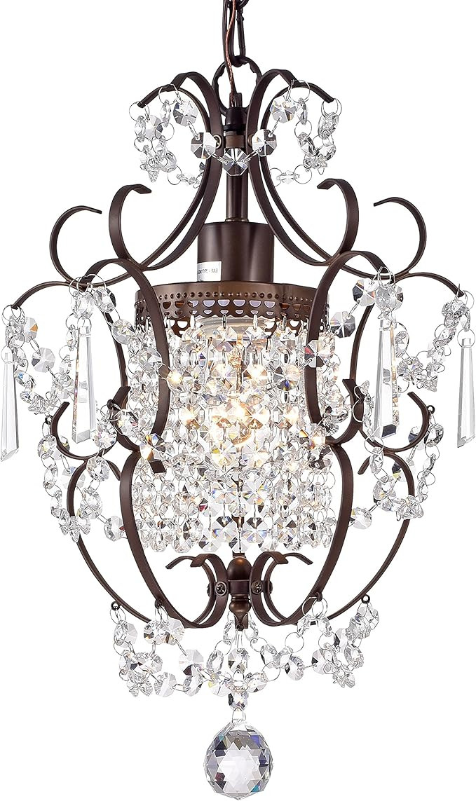 Crystal Chandelier Lighting Bronze Chandeliers 1 Light Iron Ceiling Light Fixture 17011 | Amazon (US)