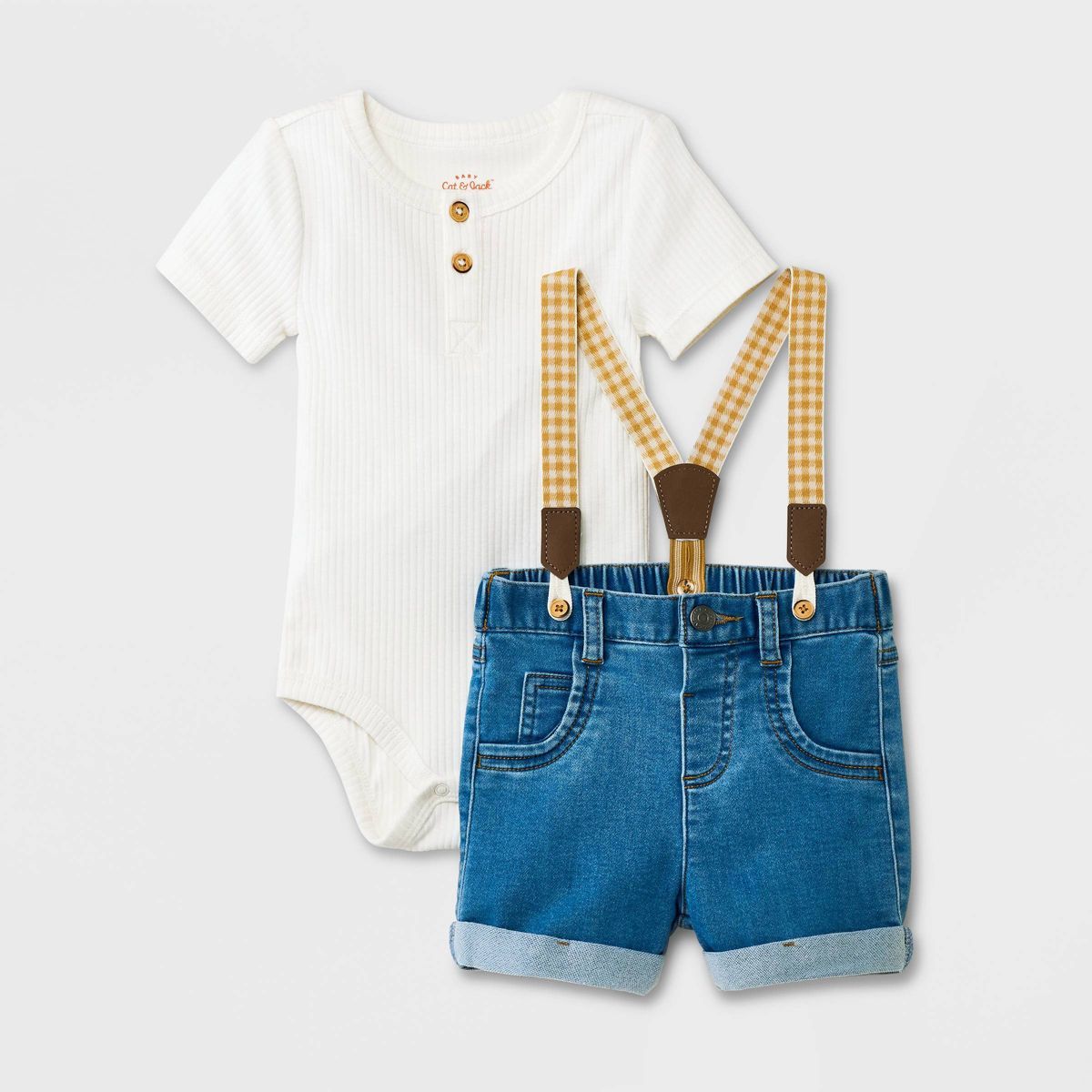 Baby Boys' Mini Man Denim Suspender Top & Bottom Set - Cat & Jack™ Cream/Blue | Target