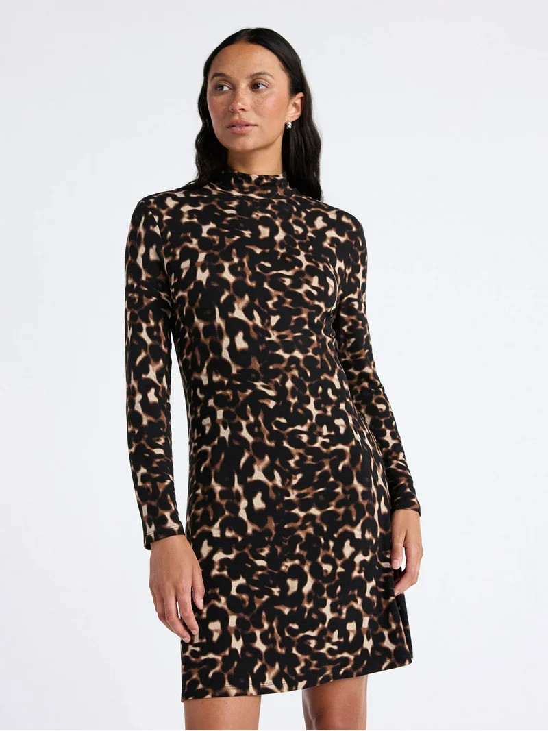 Time and Tru Women's Mock Neck Mini Dress with Long Sleeves, XS-XXXL | Walmart (US)