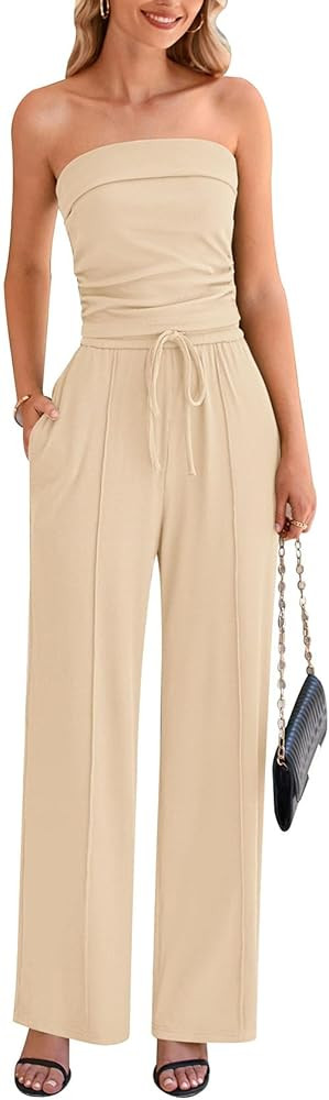 PRETTYGARDEN Womens Summer Outfits 2 Piece Sets Casual Ribbed Knit Crop Tube Top Wide Leg Pants S... | Amazon (US)