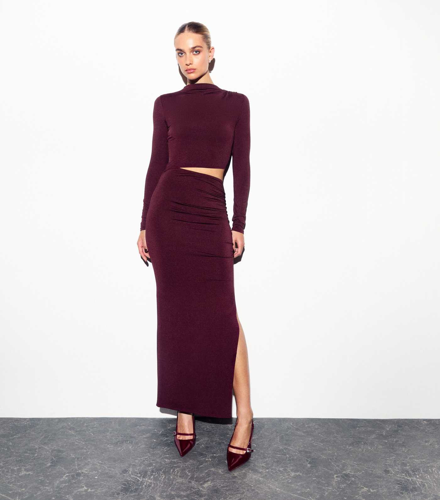 Burgundy Cut Out Long Sleeve Maxi Dress | New Look | New Look (UK)