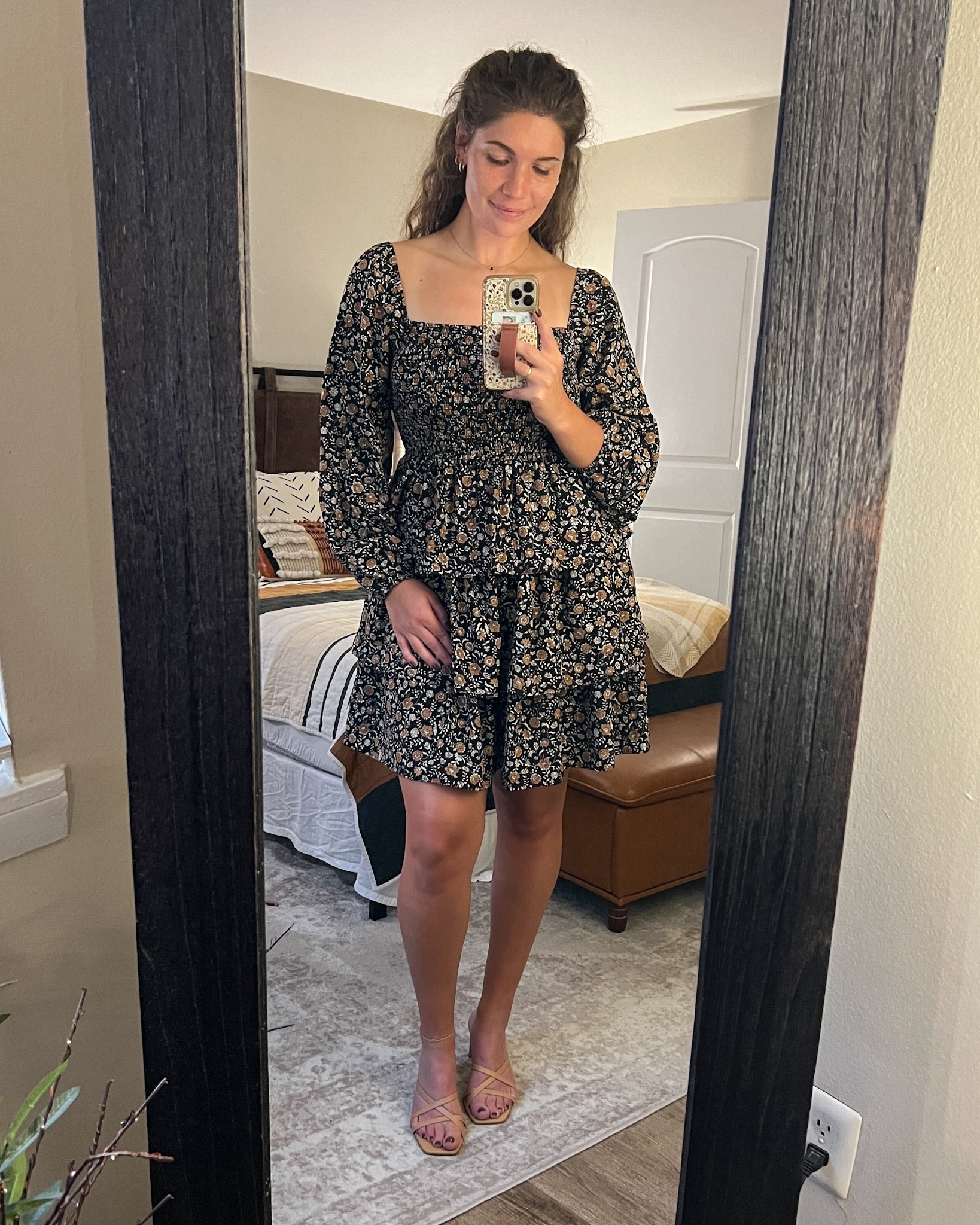 Maisie Black & Brown Floral Tiered Mini Dress, size medium. 

So flattering and high quality!  magnolia boutique, country clothing, farmhouse chic style, floral mini dress.

#LTKPets #LTKTall