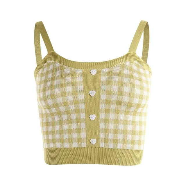 Douhoow Women Plaid Knit Tanks Tops Knitted Tops Summer Sleeveless Crop Tops | Walmart (US)