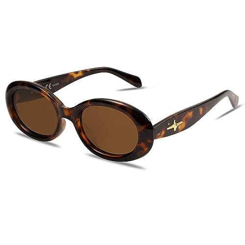 SOJOS Small Retro Oval Polarized Sunglasses for Women Men 90s Vintage Small Face UV400 Protection Tiny Sun Glasses SJ2286 Leopard Brown | Amazon (US)