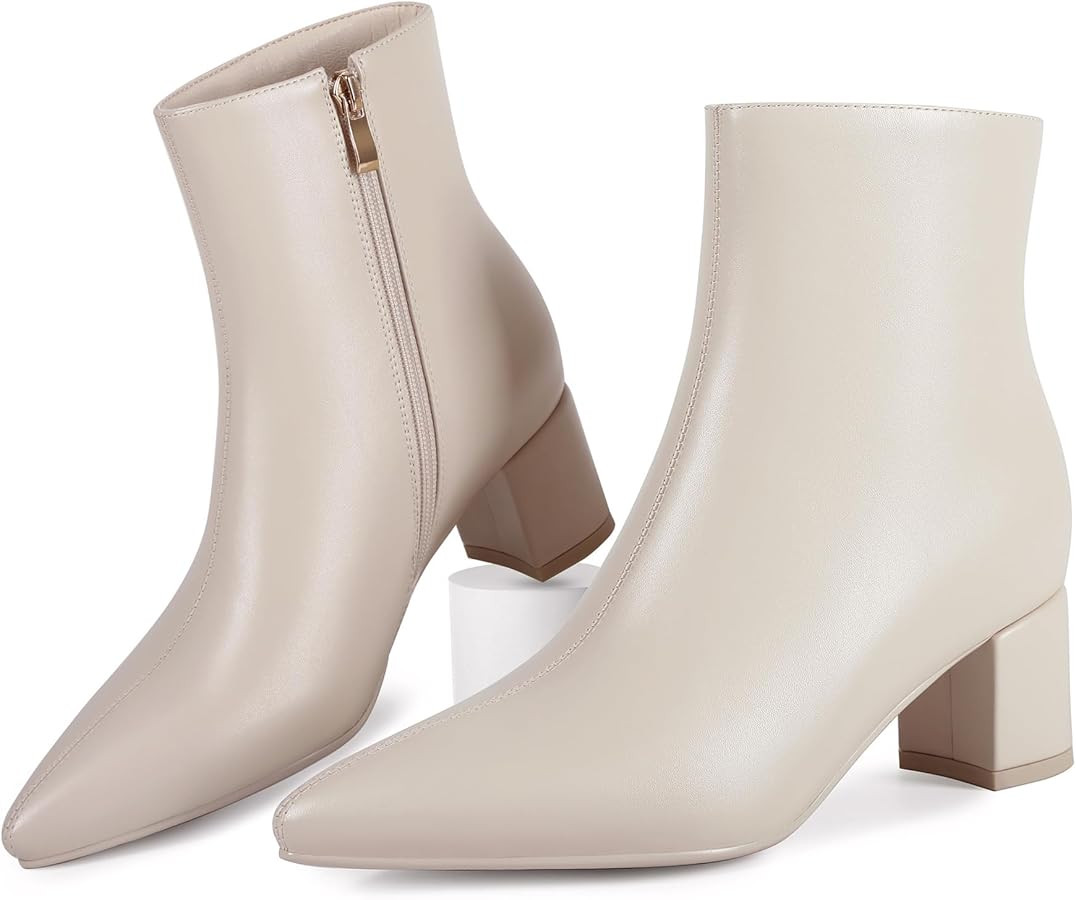 Women's Ankle Boots Pointed Toe Chunky Block Heel Short Boots for Women Low Heeled Booties | Amazon (US)