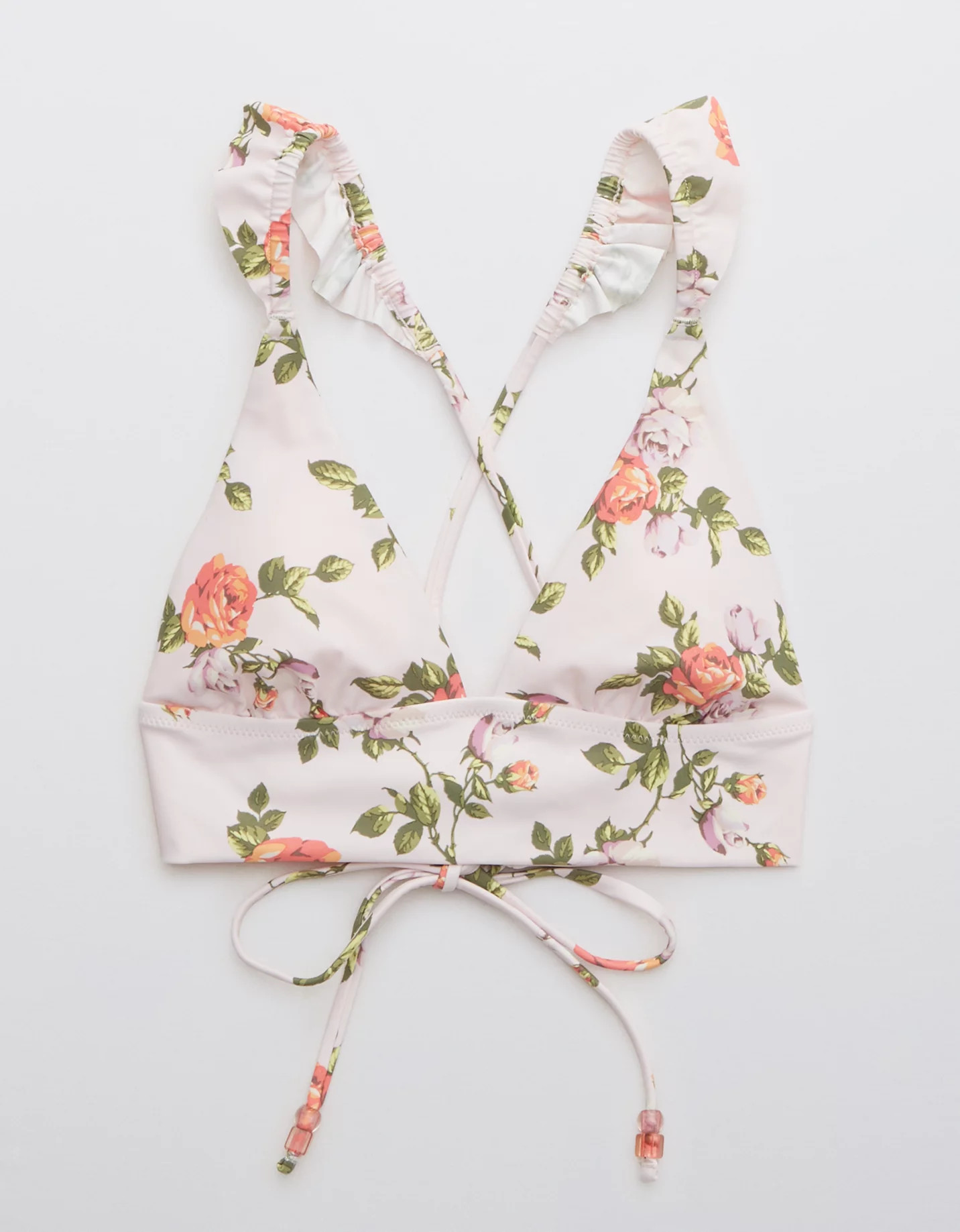 Aerie Ruffle Tie Longline Triangle Bikini Top | American Eagle Outfitters (US & CA)