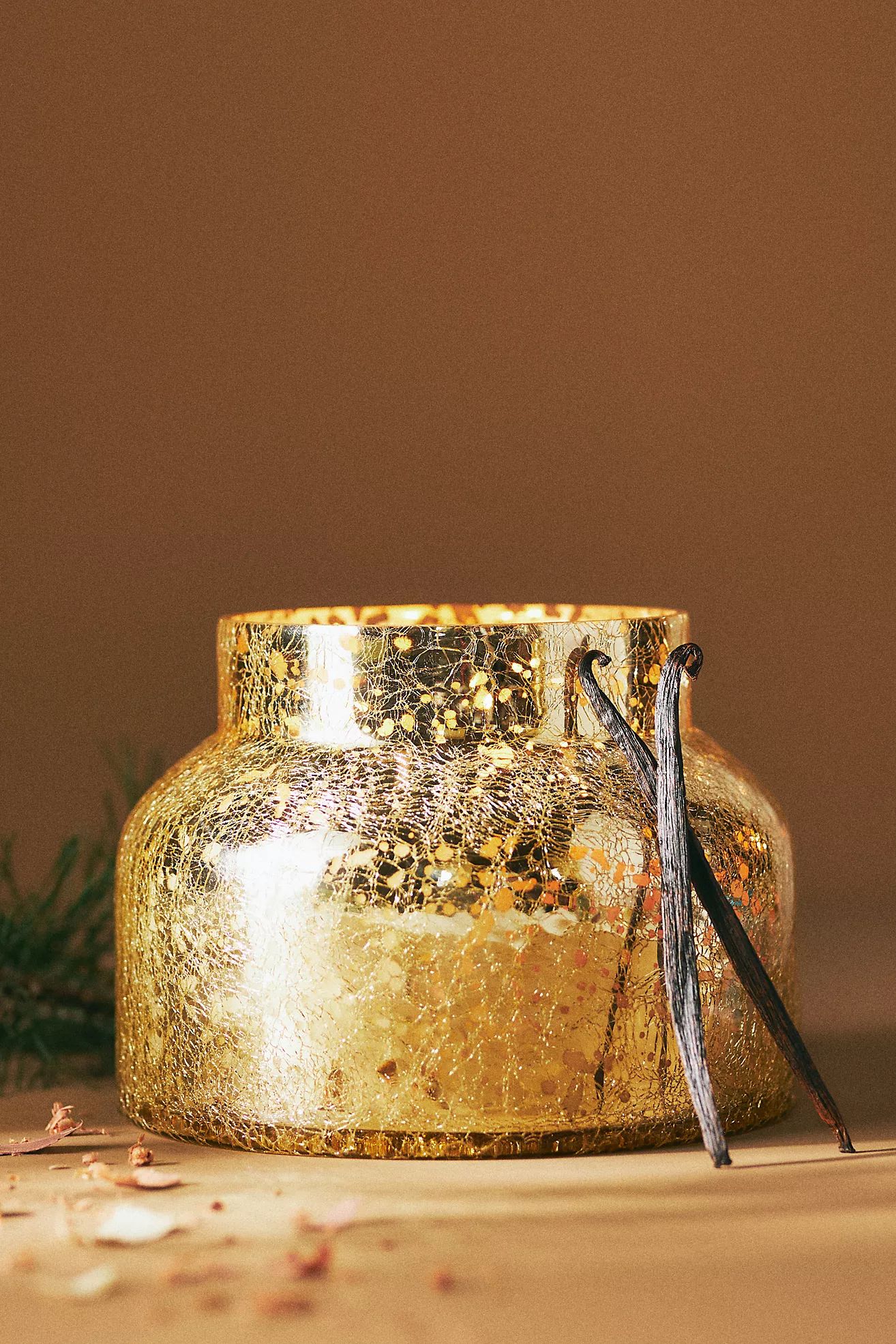 Capri Blue Hearthside Gold Crackle Glass Jar Candle | Anthropologie (US)