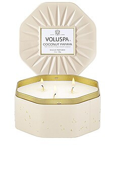 Voluspa Coconut Papaya Octagon Tin Candle in Coconut Papaya from Revolve.com | Revolve Clothing (Global)