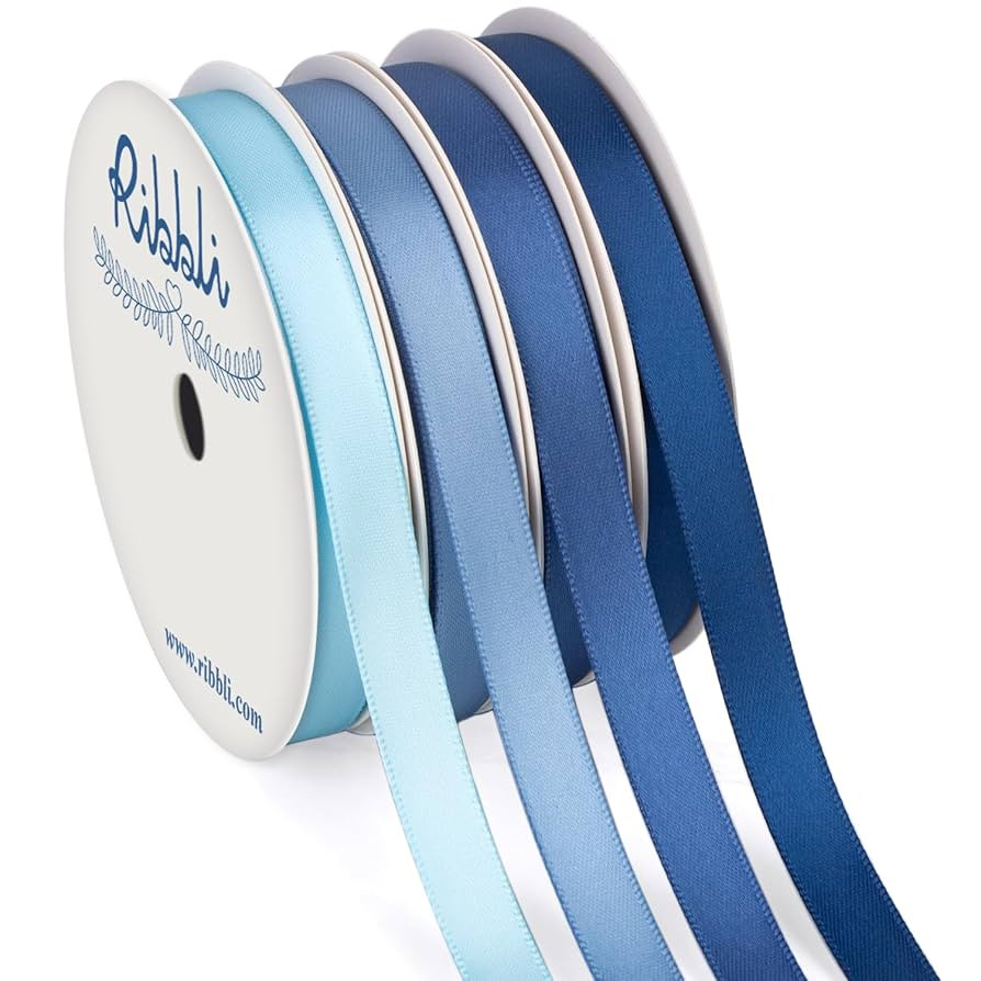 Ribbli Dusty Blue Satin Ribbon 3/8 Inch x 4 Rolls Total 40 Yards- Light Blue/Dusty Blue/Smoke Blu... | Amazon (US)