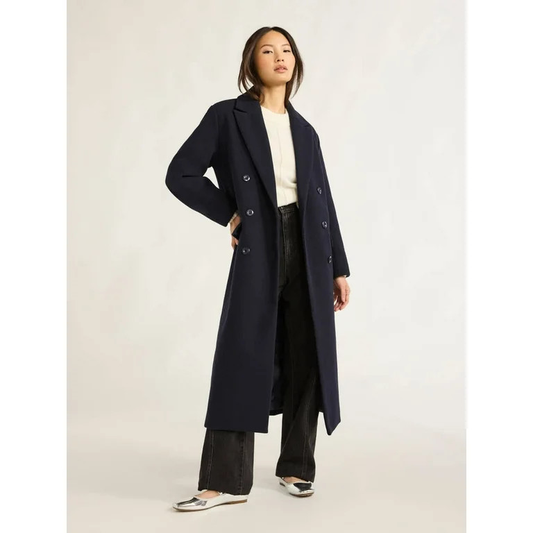 Scoop Women's Faux Wool Oversized Double Breasted Coat, Sizes XS-XXL - Walmart.com | Walmart (US)