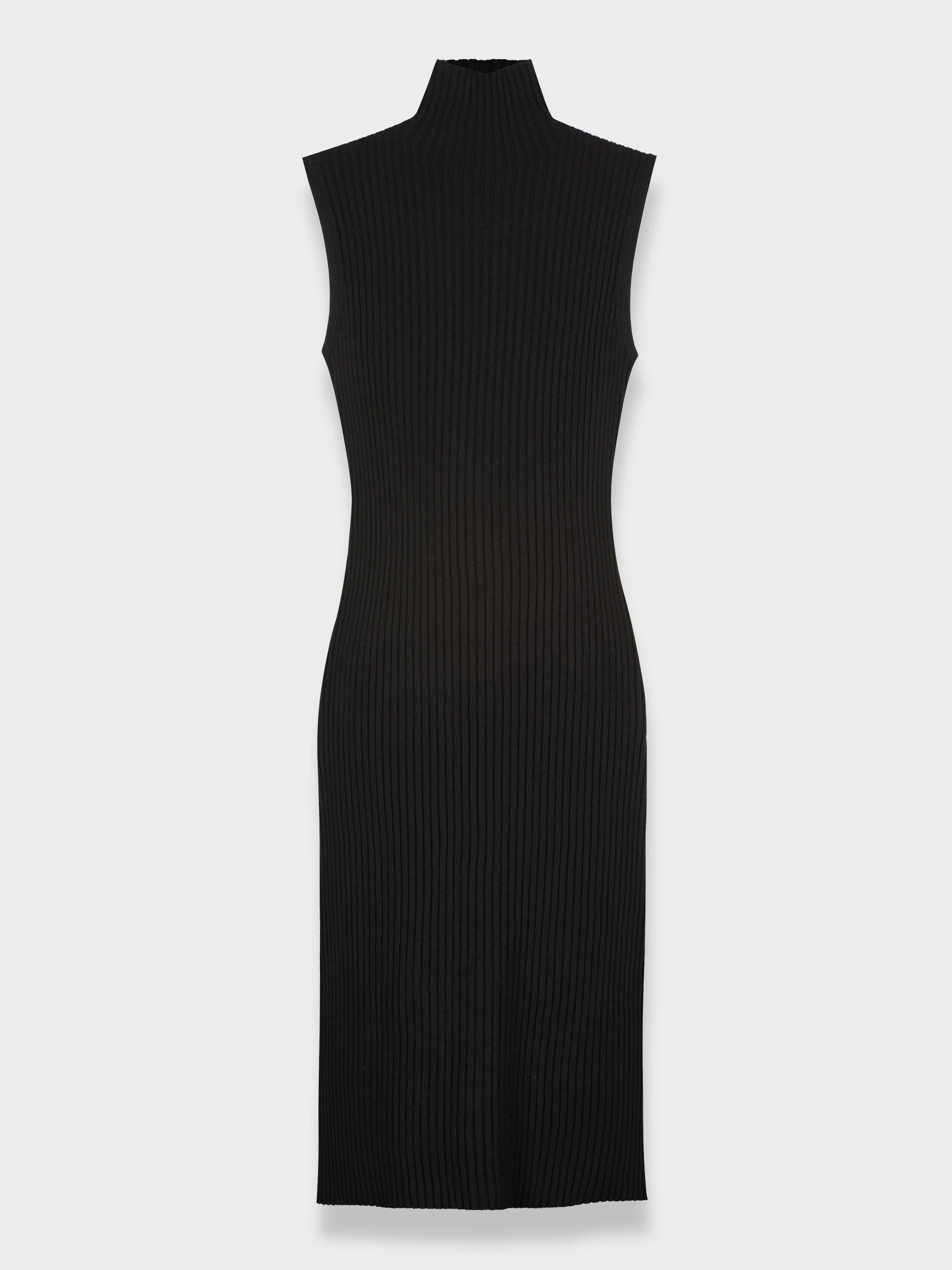 RIBBED SLEEVELESS DRESS 46"-BLACK | Fame On central