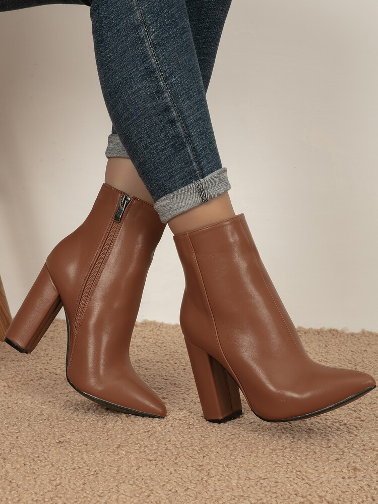 Minimalist Side Zipper Chunky Classic Boots | SHEIN