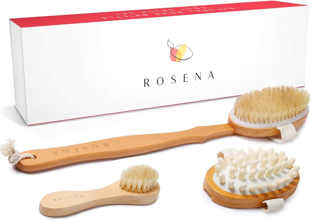 Dry Brushing Body Brush Set – Natural Bristle Spa Exfoliator Kit with Face Cleansing Brush, Lon... | Amazon (US)