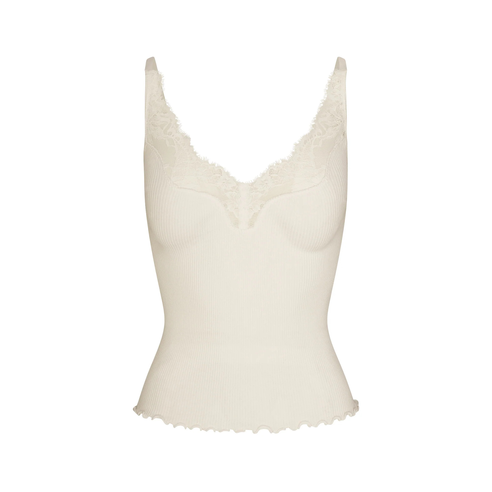 RIB KNIT LACE CAMI | EGRET | SKIMS | SKIMS (US)