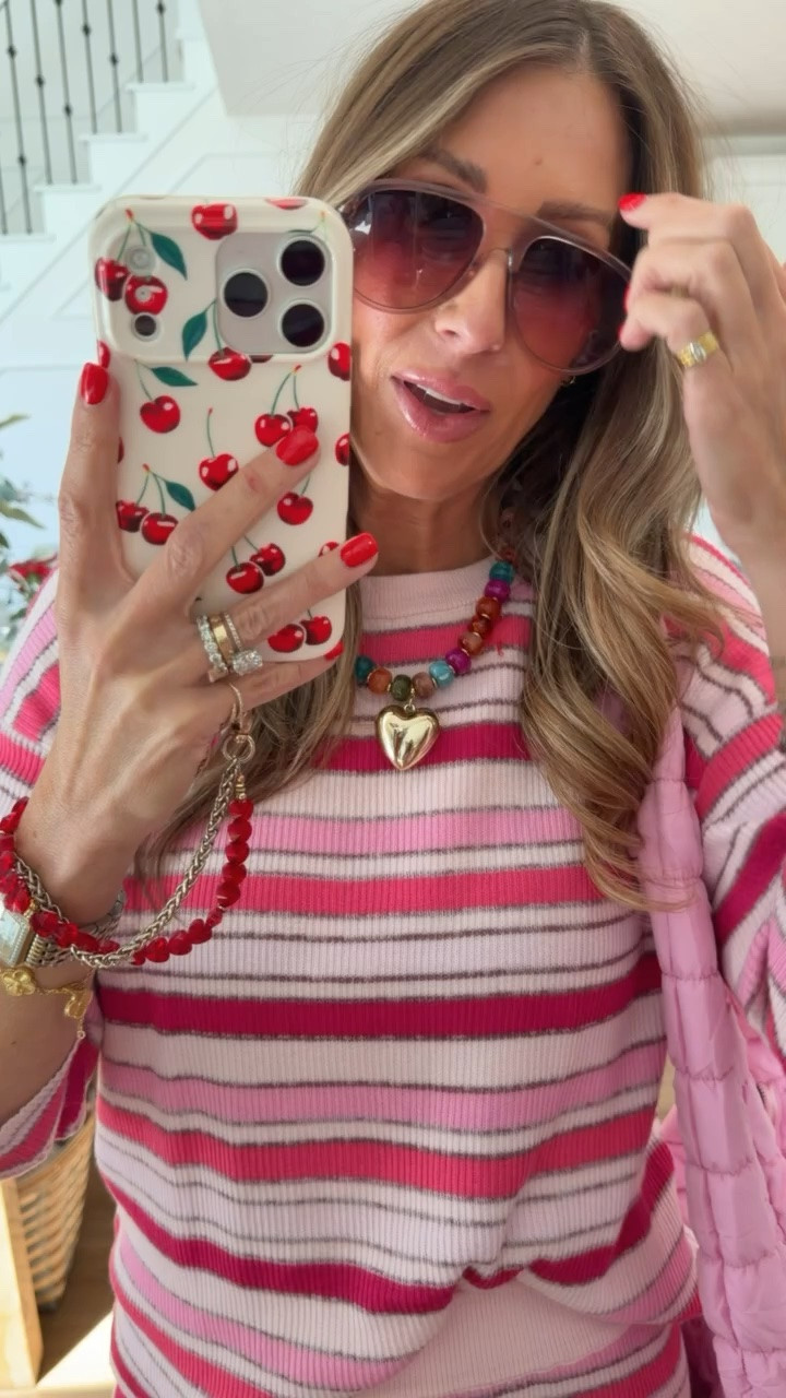 Okay this striped set is way too fun. The pink tones, relaxed fit, and matching pants give that effortless comfy girl look while still feeling super trendy and put together. Add the quilted pink bag and it honestly looks like such a high end lounge set.

striped lounge set, comfy matching sets, pink outfit inspo, amazon fashion finds, travel lounge outfit, casual chic style, cozy cute outfits, matching knit set, effortless everyday fashion, trendy amazon clothing, vacation lounge wear, colorful casual outfits, themominstyle

#LTKSeasonal #LTKootd #LTKTravel
