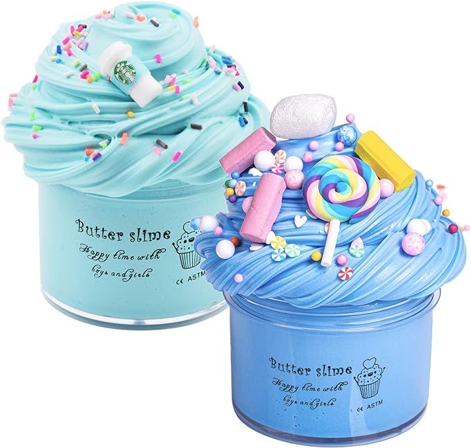 2 Pack Butter Slime Kit, Ocean Blue Latte Navy Blue Candy Slime Pack, Soft Butter Slime Putty Str... | Amazon (US)