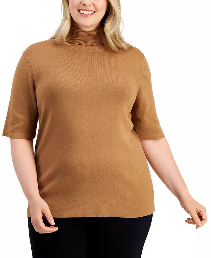 Plus Size Elbow-Sleeve Turtleneck Sweater | Macy's