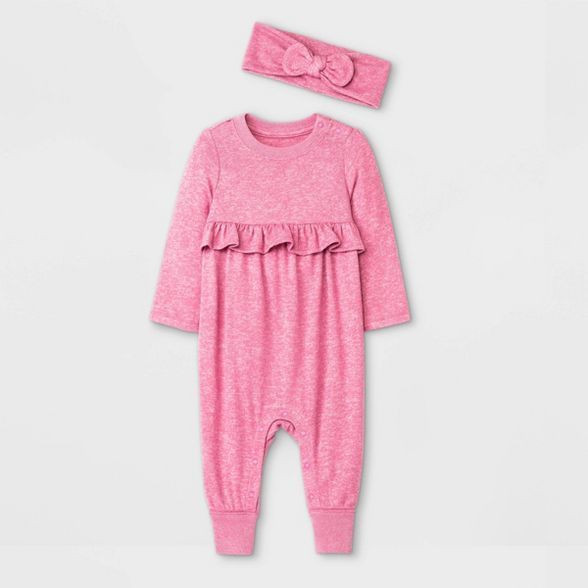 Baby Girls' Cozy Romper with Headband - Cat & Jack™ Pink | Target