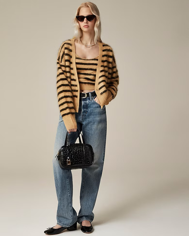 Brushed cashmere double-breasted cardigan sweater in stripe | J. Crew US