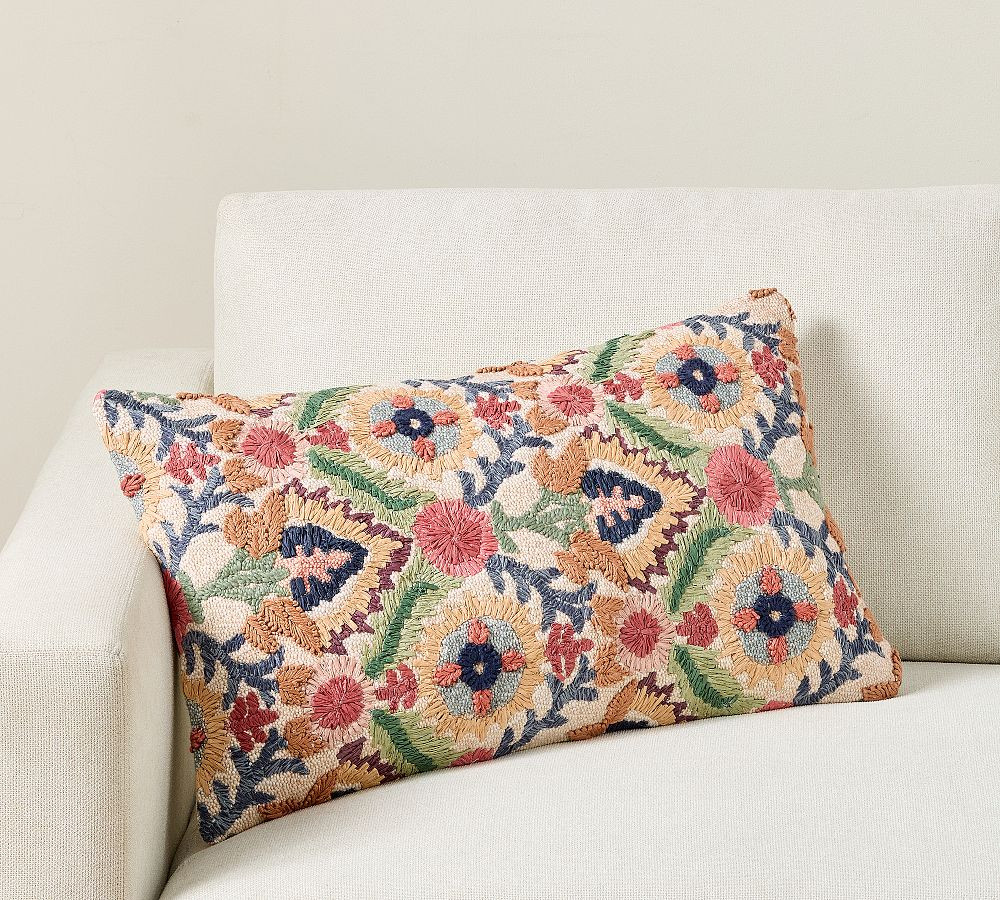 Eliana Embroidered Lumbar Pillow | Pottery Barn (US)