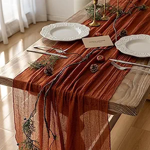 Keketo Thanksgiving Fall Table Runner Cheesecloth Runner Terracotta Gauze 120 Inch 10 FT Rustic B... | Amazon (US)