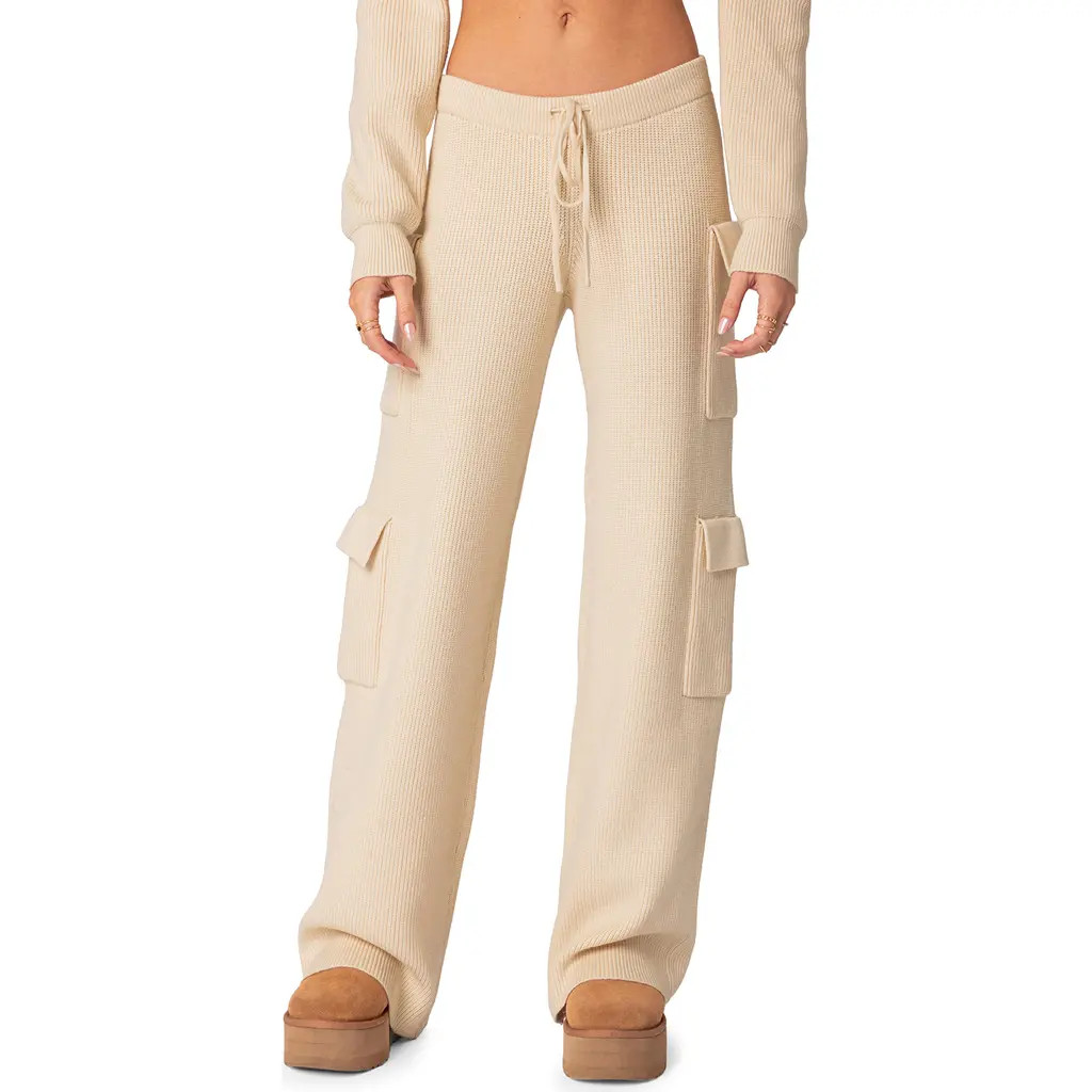 EDIKTED Wynter Cargo Sweater Pants in Cream at Nordstrom, Size Small | Nordstrom