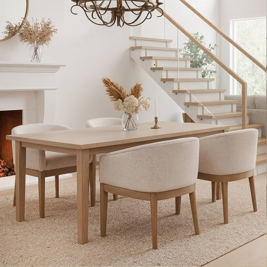 Mid Century Modern Upholstered Barrel Dining Chairs with Arms Set of 4, Farmhouse Linen Kitchen &... | Amazon (US)