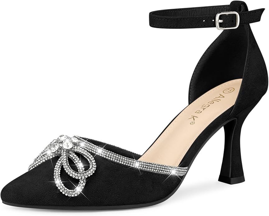 Allegra K Women's Rhinestones Bow Ankle Strap Stiletto Heel Sandals Pumps | Amazon (US)