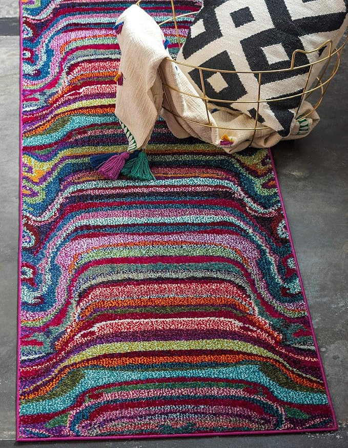 Unique Loom Chromatic Collection Modern Colorful Striped & Vibrant Abstract Area Rug for Any Home... | Amazon (US)