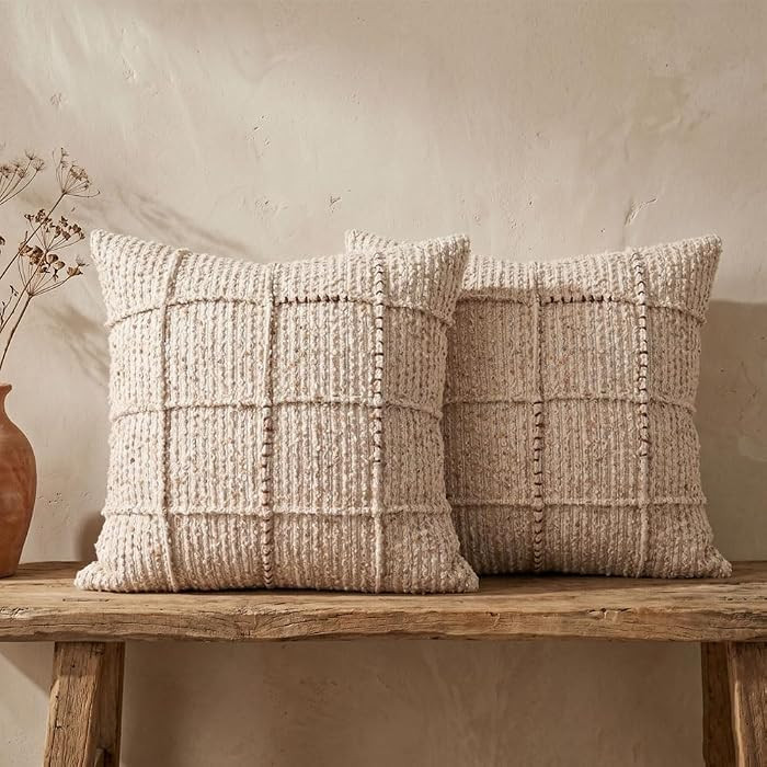 KHS Handmade Striped Textured Boucle Throw Pillow Covers 18X18 Set of 2 | Amazon (US)