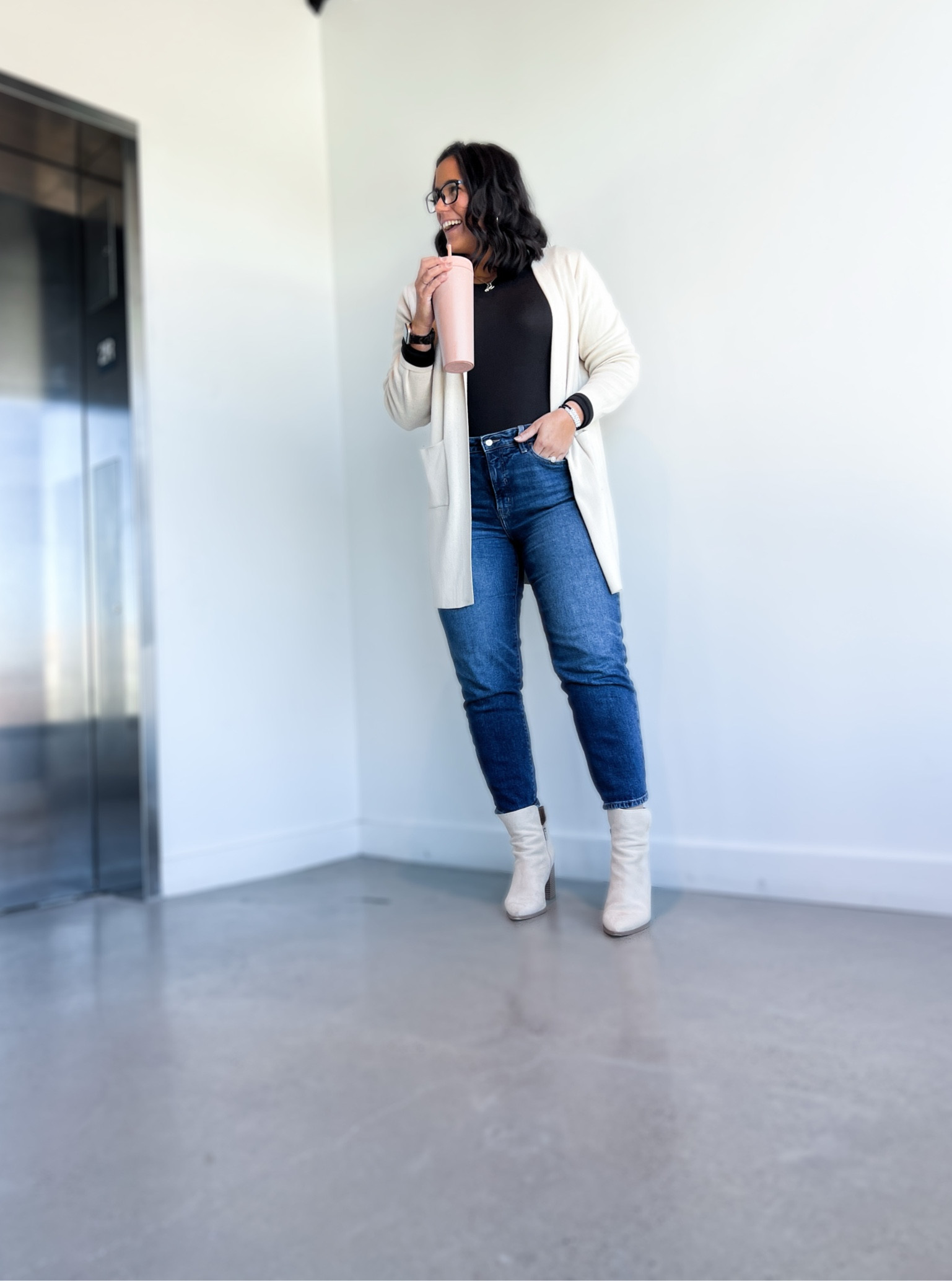 My favorite go-to outfit: jeans, bodysuit, & cardigan. 🤍

& these booties from amazon are ON SALE🫶🏼

#LTKfit #LTKcurves #LTKworkwear