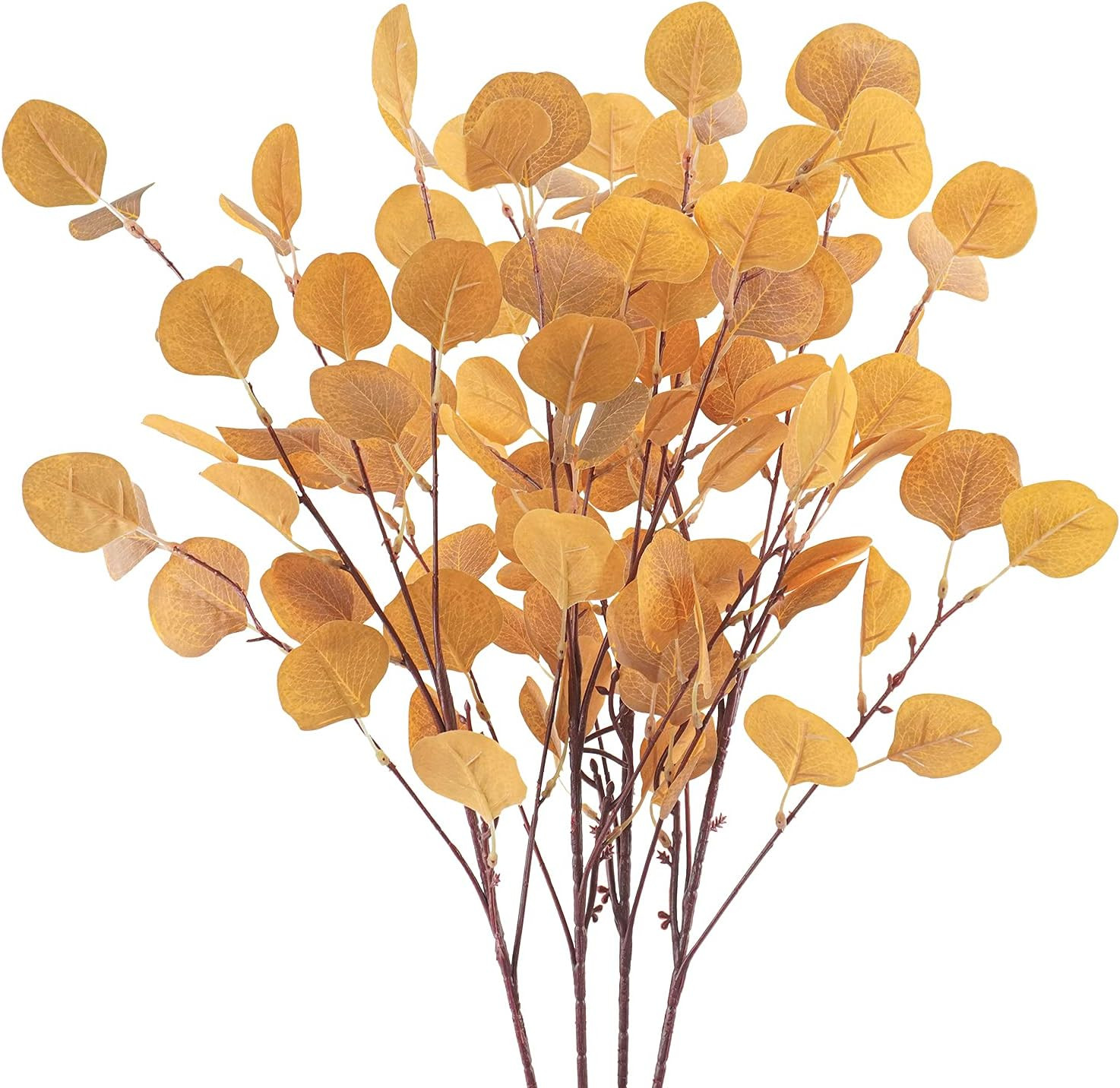 4Pcs Artificial Eucalyptus Leaves Stems 33.8‘’ Eucalyptus Branches Orange Fake Fall Flowers for Home Fireplace Farmhouse Party Wedding Table Bathroom Autumn Décor | Amazon (US)