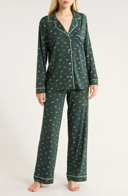 Eberjey Gisele Printed Long Pajamas in Holiday Dogs Pine/iv at Nordstrom, Size X-Small | Nordstrom
