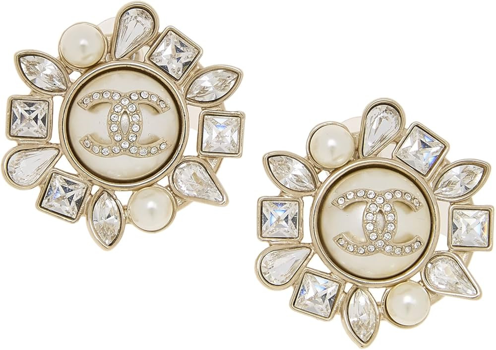 Amazon.com: Chanel, Pre-Loved & Faux Pearl Crystal 'CC' Earrings, Gold : Clothing, Shoes & Jewelr... | Amazon (US)