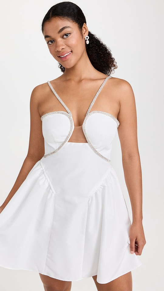 Self Portrait White Taffeta Flared Mini Dress | SHOPBOP | Shopbop