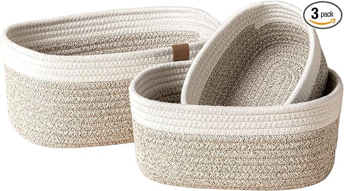 LA JOLIE MUSE Rope Storage Baskets for Organizing, Small Cotton Woven Basket for Bathroom Shelve ... | Amazon (US)