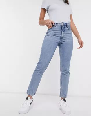 Monki Kimomo organic cotton high waist mom jeans in mid blue | ASOS (Global)
