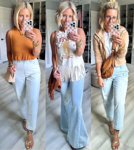 I love bright colors for summer but sometimes you just need some good neutrals!!!
Crochet tank small (would prefer sizing up)
Fringe tank small
Tan hoodie runs small - size large
Jeans left to right - sizes 6,4,4

#LTKStyleTip #LTKFindsUnder100 #LTKFindsUnder50